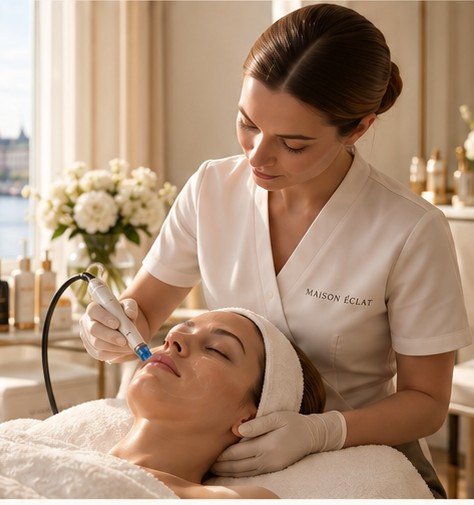Aqua-Facial-Behandlung bei einer Kundin zuhause in Hamburg